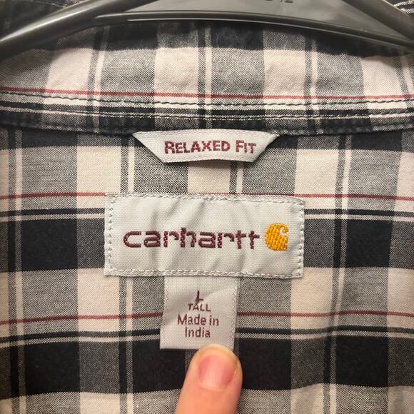 Carhartt Men’s Short Sleeve Button Down Shirt – Black White Plaid – Relaxed Fit - Picture 4 of 16